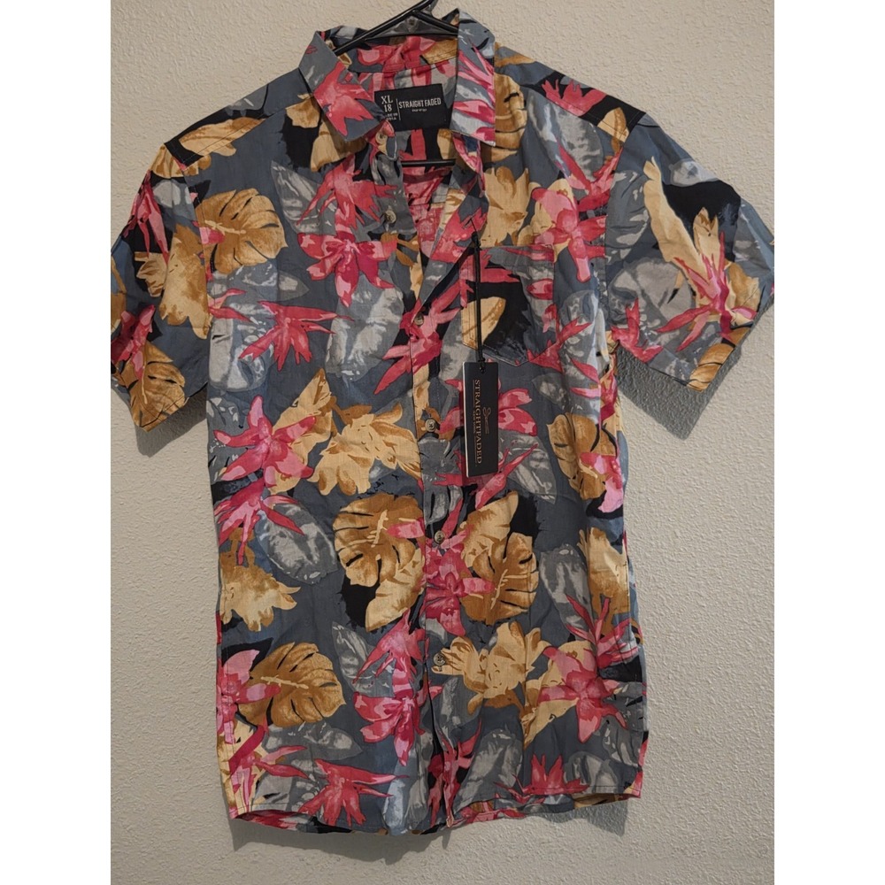 Straight Faded Boy's Hawaiian Shirt. Size XL Cotton Button Down. Tropical Floral